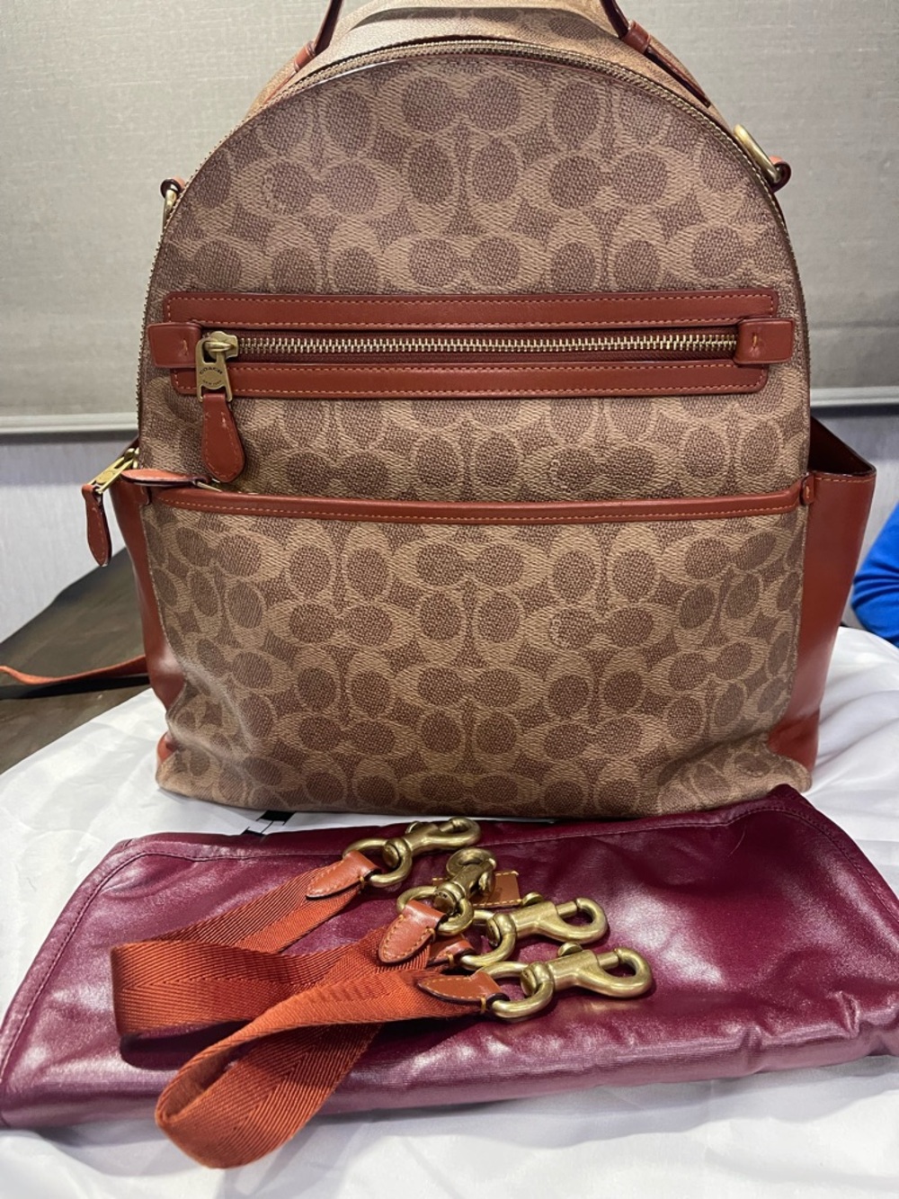 Coach Diaper bag Monogram Canvas Backpack with Brown Leather Trim - Picture 2 of 14